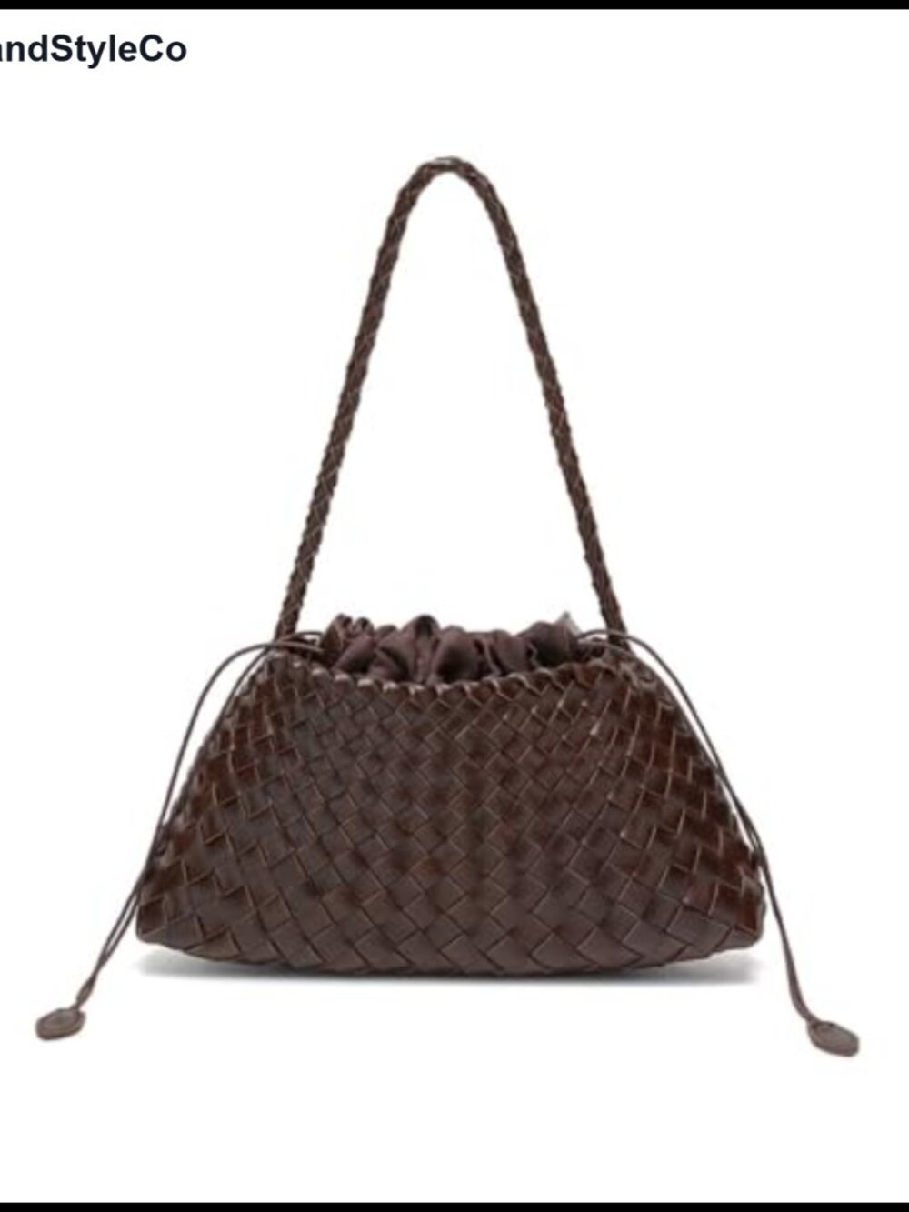 Woven Vegan Leather Hobo Shoulder Bag Drawstring Purse for Women